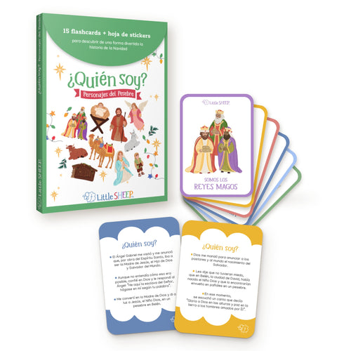 ¿Quién soy? Personajes del Pesebre | 15 Flashcards + Stickers